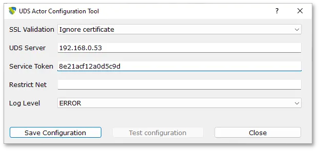 Регистрация Unmanaged OpenUDS Actor for Microsoft Windows